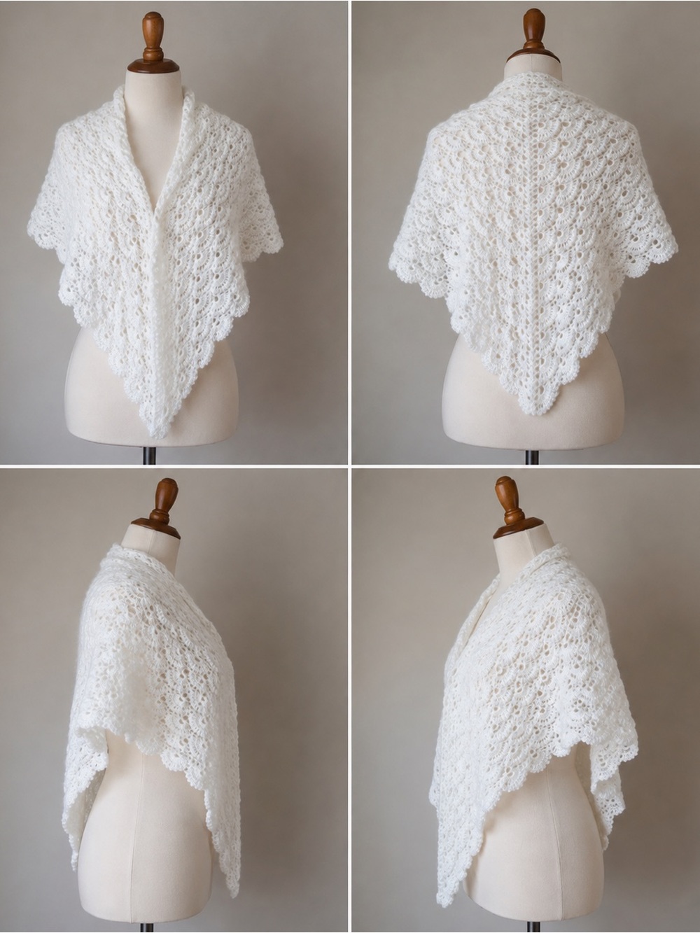 Handmade White Crochet Triangle Shawl Lace Wrap Scarf Boho Wedding Bridal Women